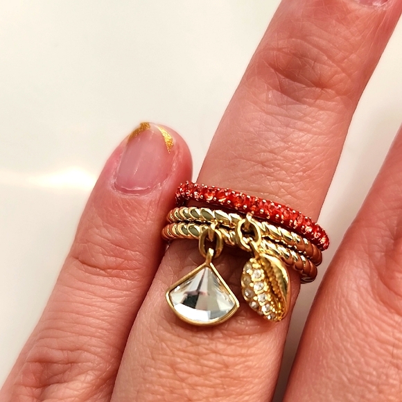 Swarovski Gold-plated shell rings set - Picture 2 of 8